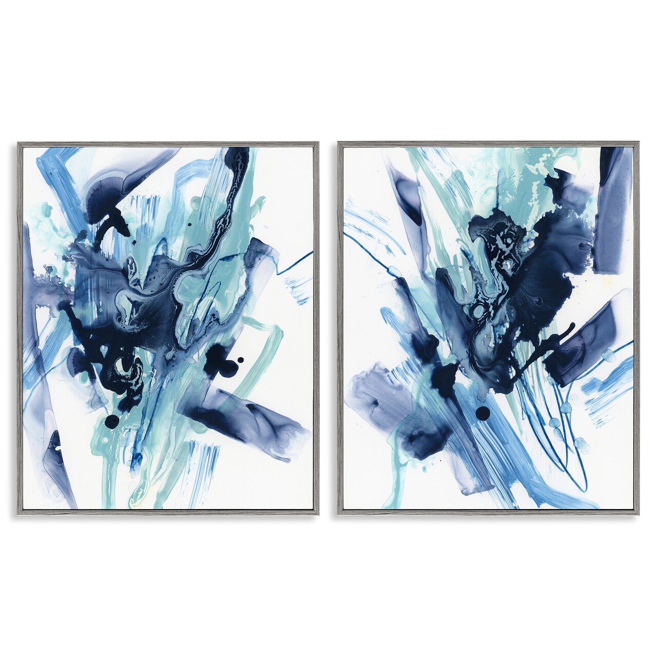 Stupell Industries Abstract Blue Splash 2 pc Framed Giclee Wall Art Set Design by June Erica Vess